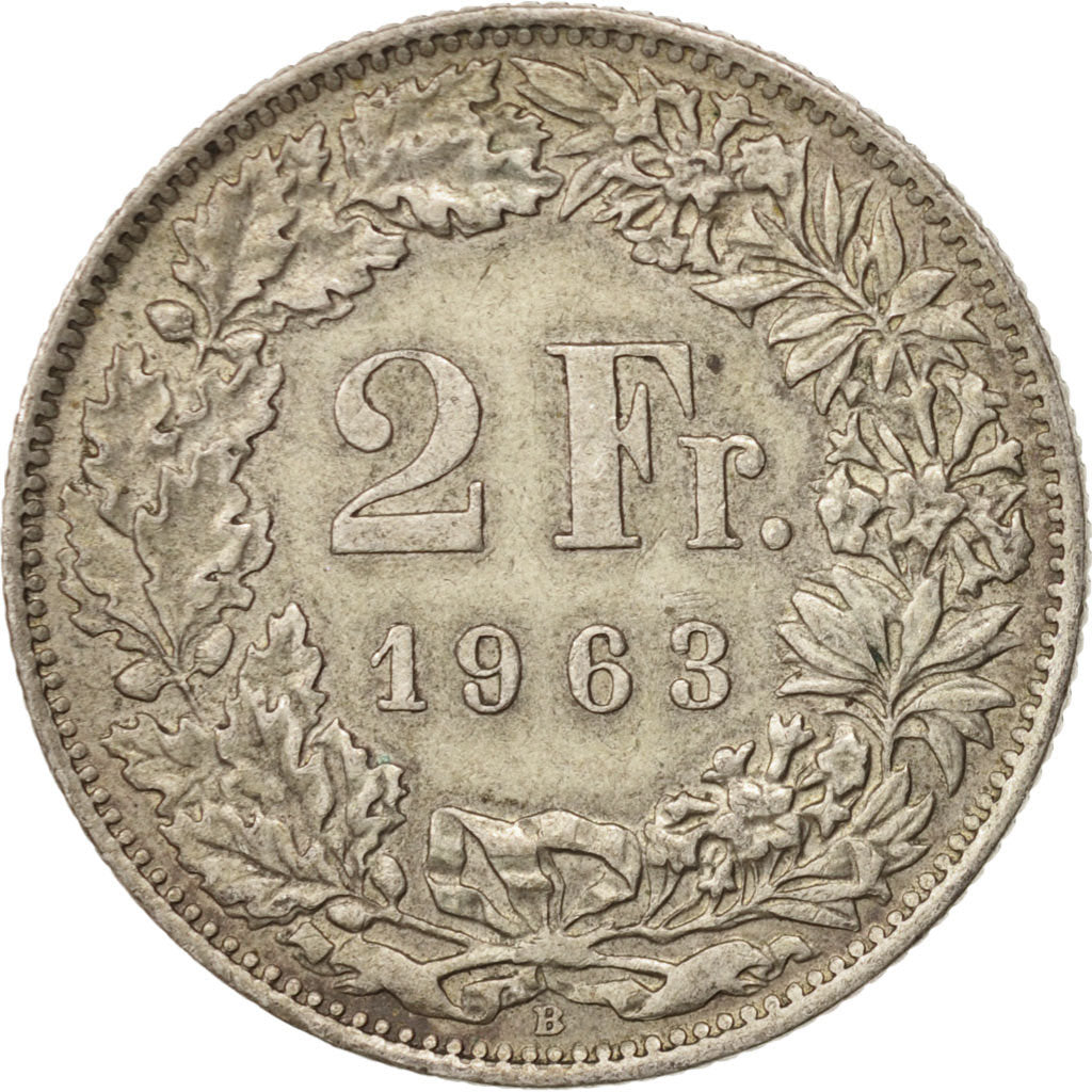 Switzerland, 2 Francs, 1963, Bern, AU(50-53), Silver, KM:21