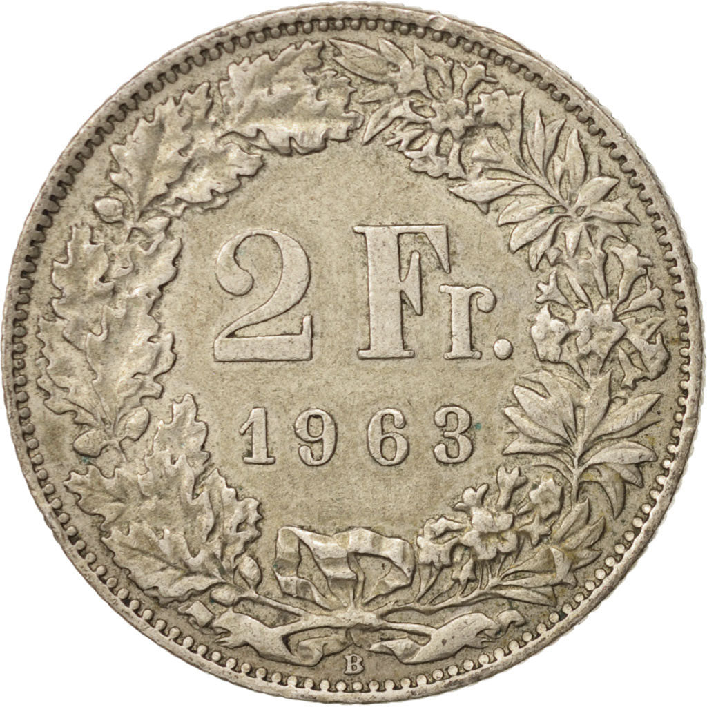 Switzerland, 2 Francs, 1963, Bern, AU(50-53), Silver, KM:21