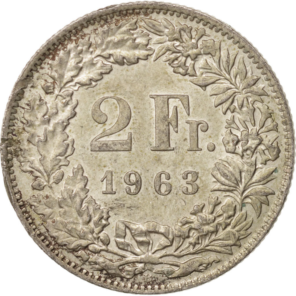 Switzerland, 2 Francs, 1963, Bern, AU(50-53), Silver, KM:21