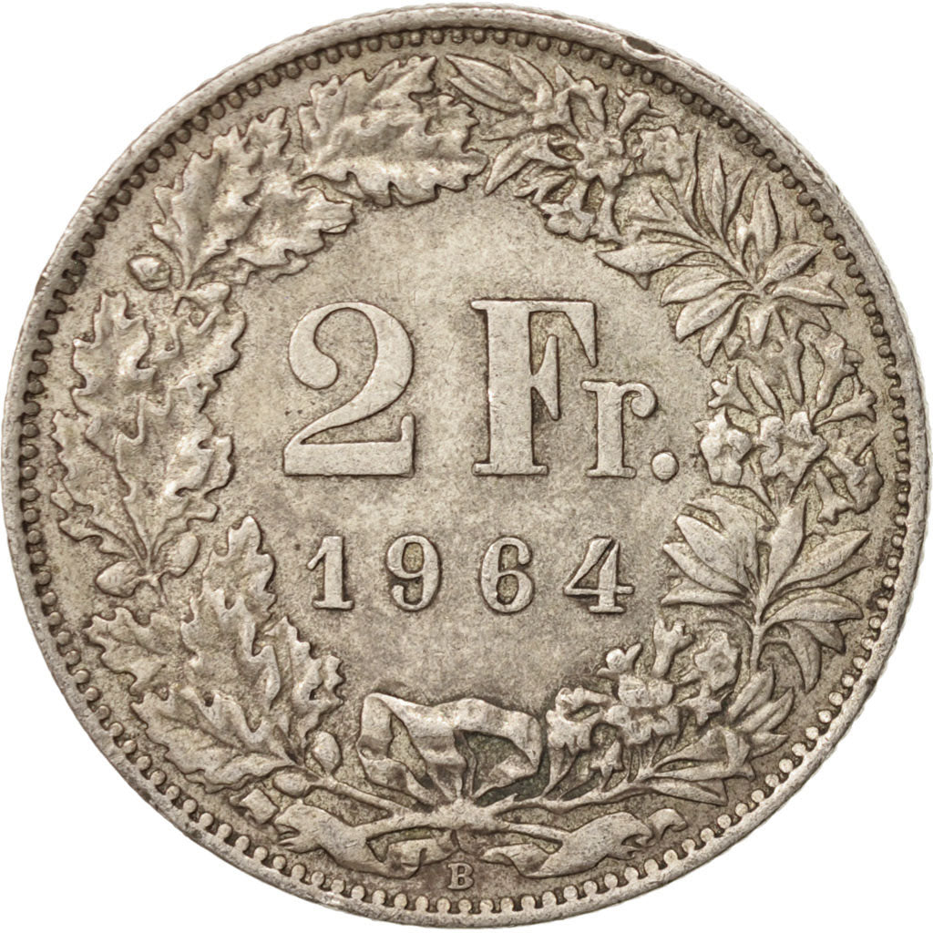 Switzerland, 2 Francs, 1964, Bern, AU(50-53), Silver, KM:21