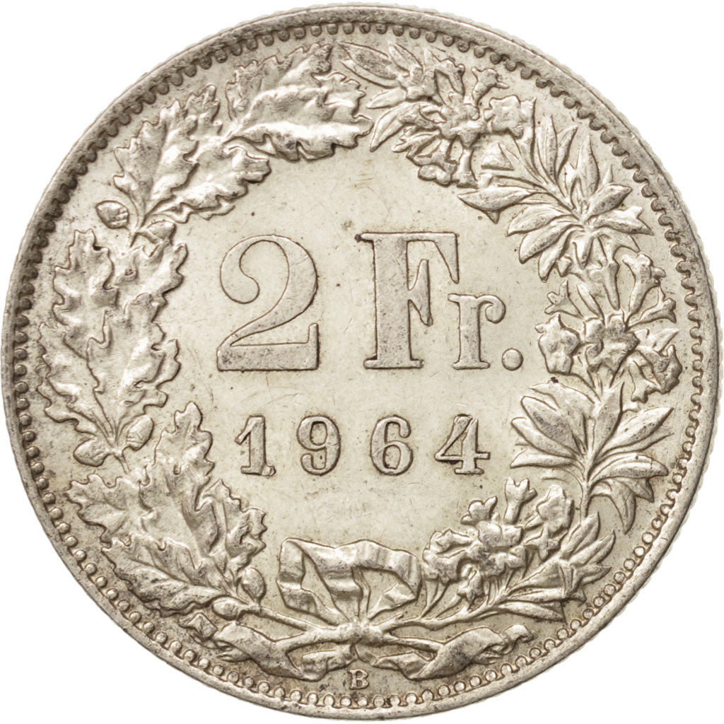 Coin, Switzerland, 2 Francs, 1964, Bern, AU(55-58), Silver, KM:21