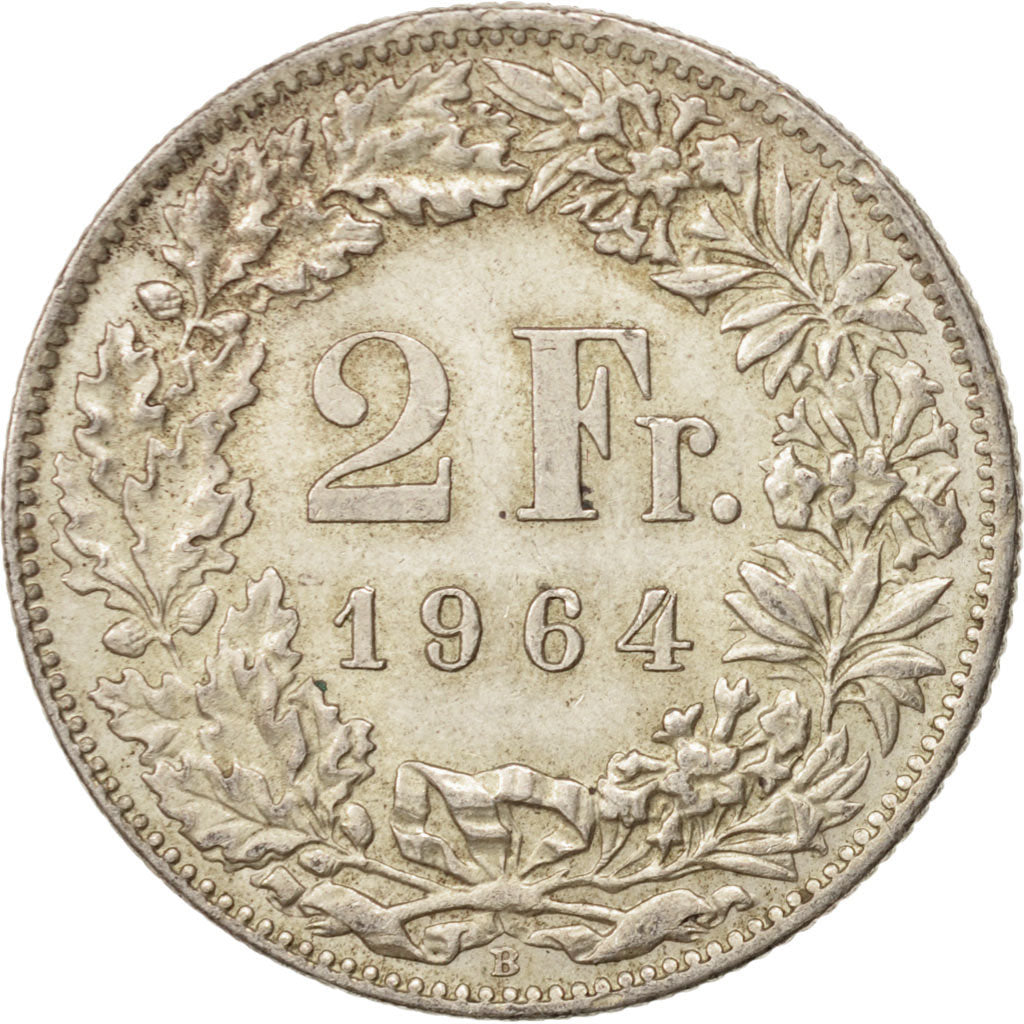 Coin, Switzerland, 2 Francs, 1964, Bern, MS(60-62), Silver, KM:21