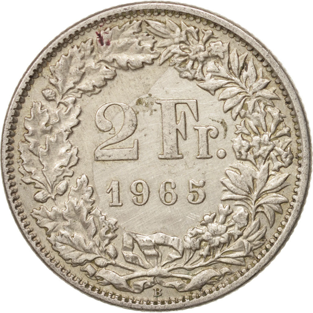 Switzerland, 2 Francs, 1965, Bern, AU(50-53), Silver, KM:21