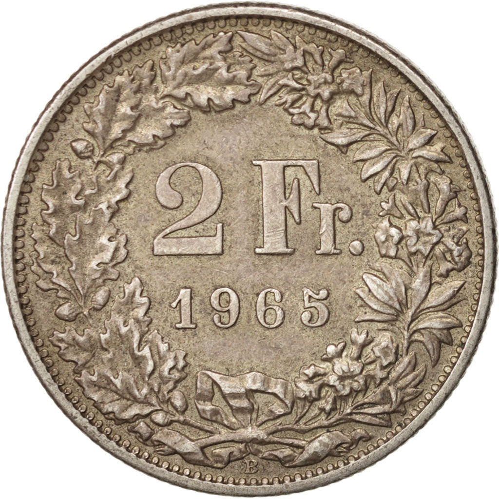 Switzerland, 2 Francs, 1965, Bern, AU(50-53), Silver, KM:21