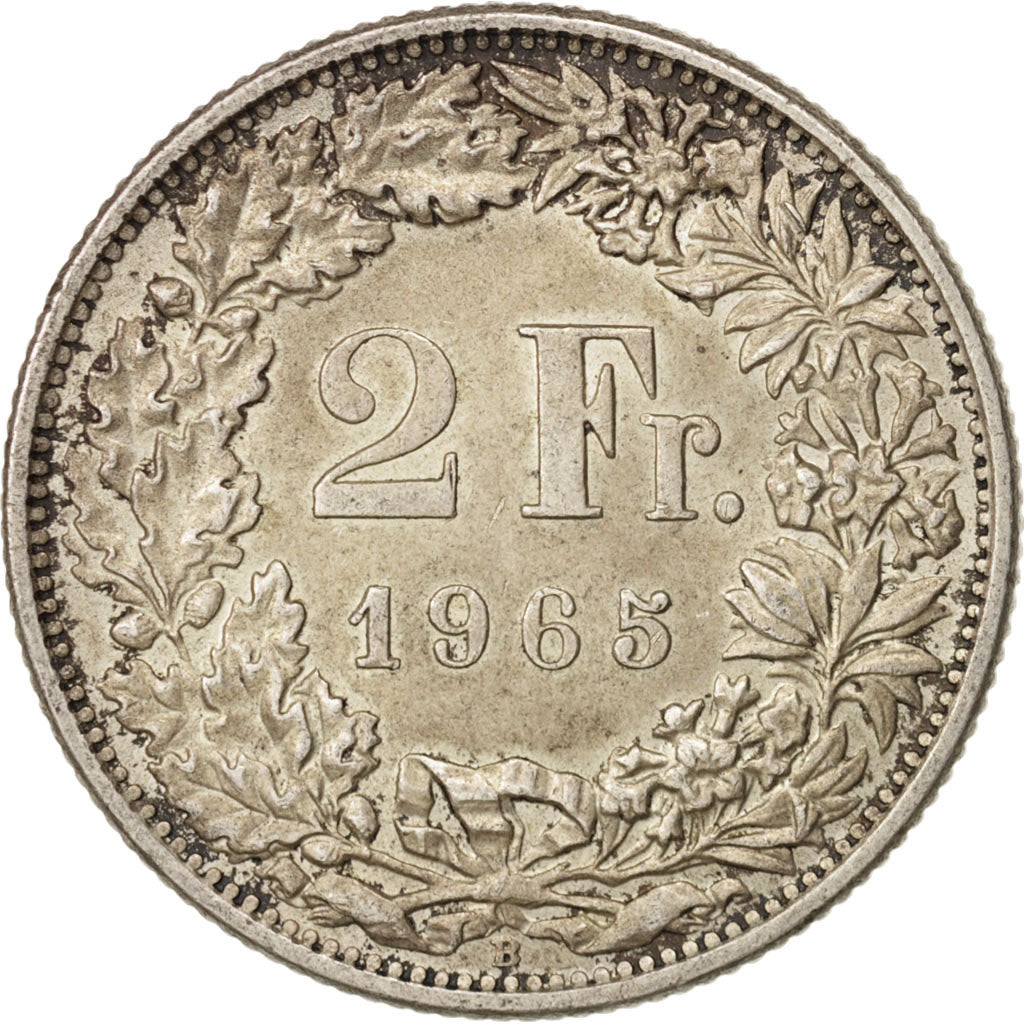 Switzerland, 2 Francs, 1965, Bern, AU(55-58), Silver, KM:21