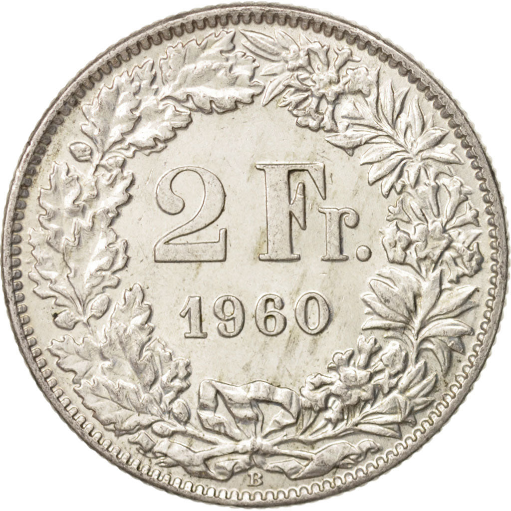 Switzerland, 2 Francs, 1960, Bern, AU(55-58), Silver, KM:21