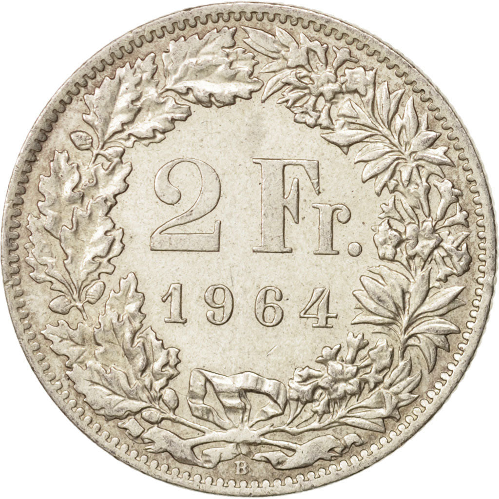 Coin, Switzerland, 2 Francs, 1964, Bern, AU(55-58), Silver, KM:21