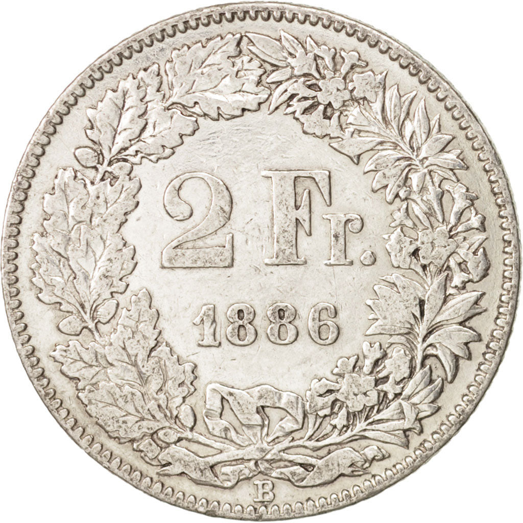 Switzerland, 2 Francs, 1886, Bern, VF(20-25), Silver, KM:21