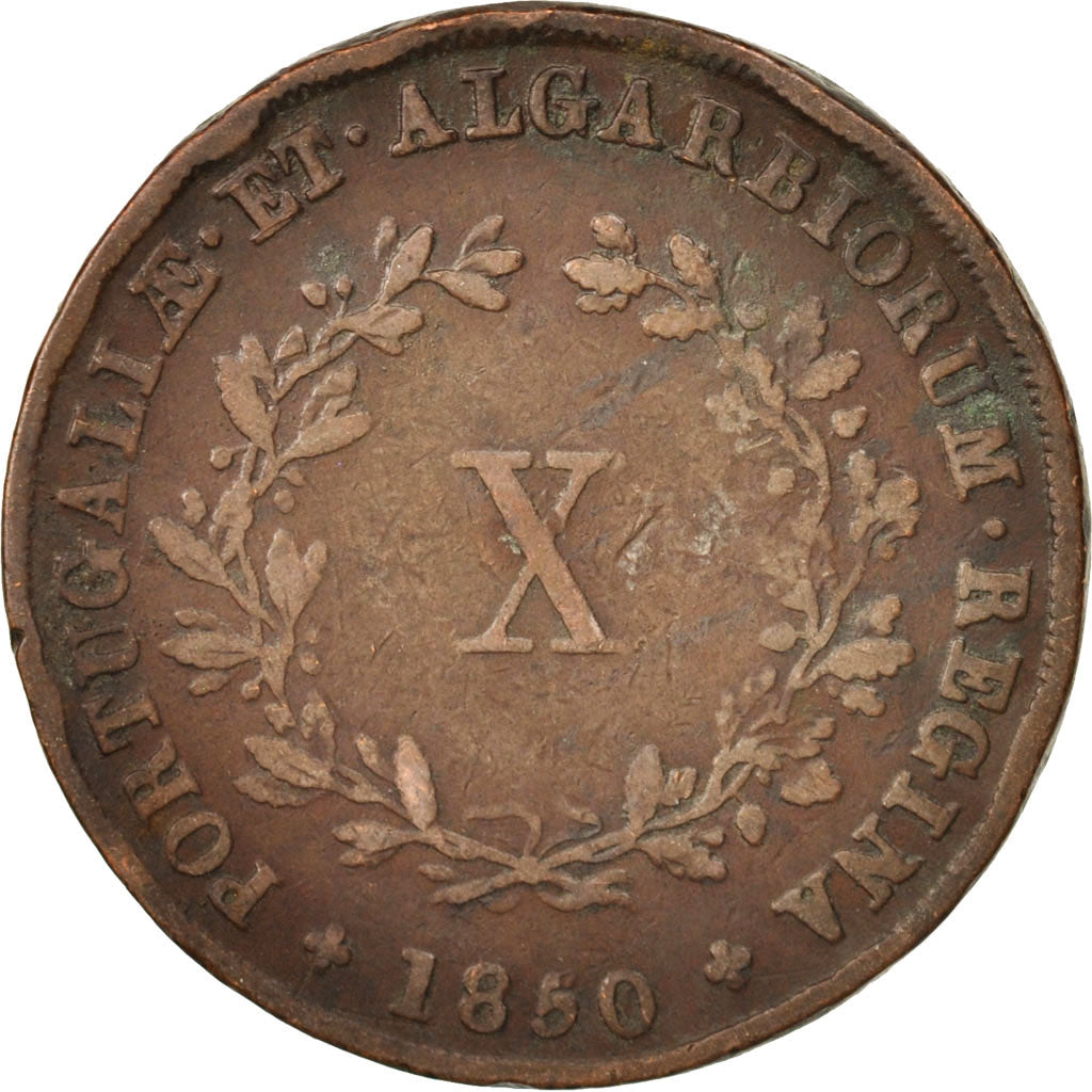 Portugal, Maria II, 10 Reis, 1850, VF(30-35), Copper, KM:481