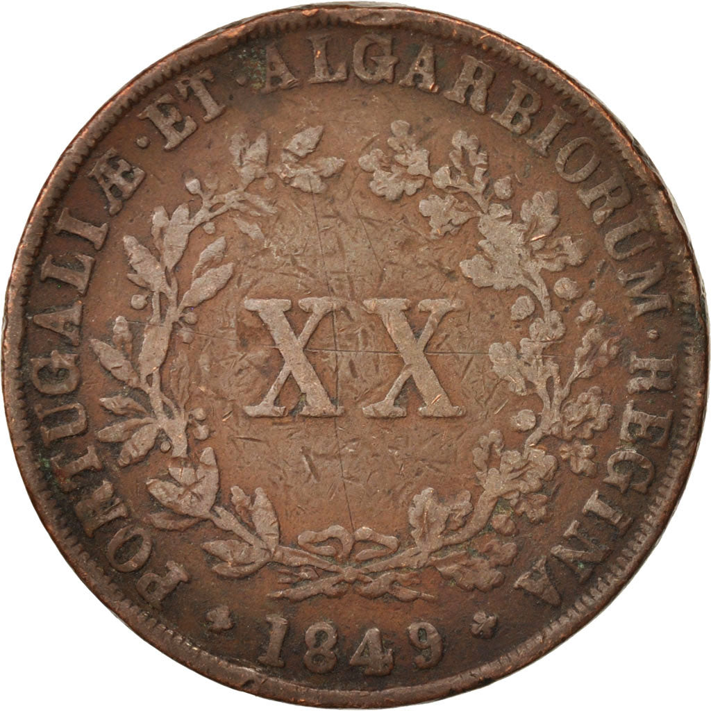 Coin, Portugal, Maria II, 20 Reis, 1849, VF(20-25), Copper, KM:482