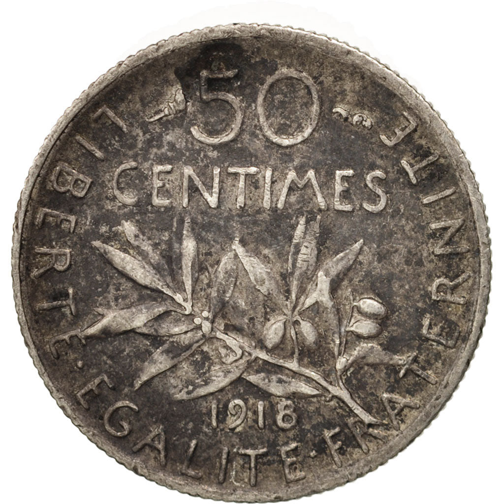 Coin, France, Semeuse, 50 Centimes, 1918, Paris, EF(40-45), Silver, KM:854