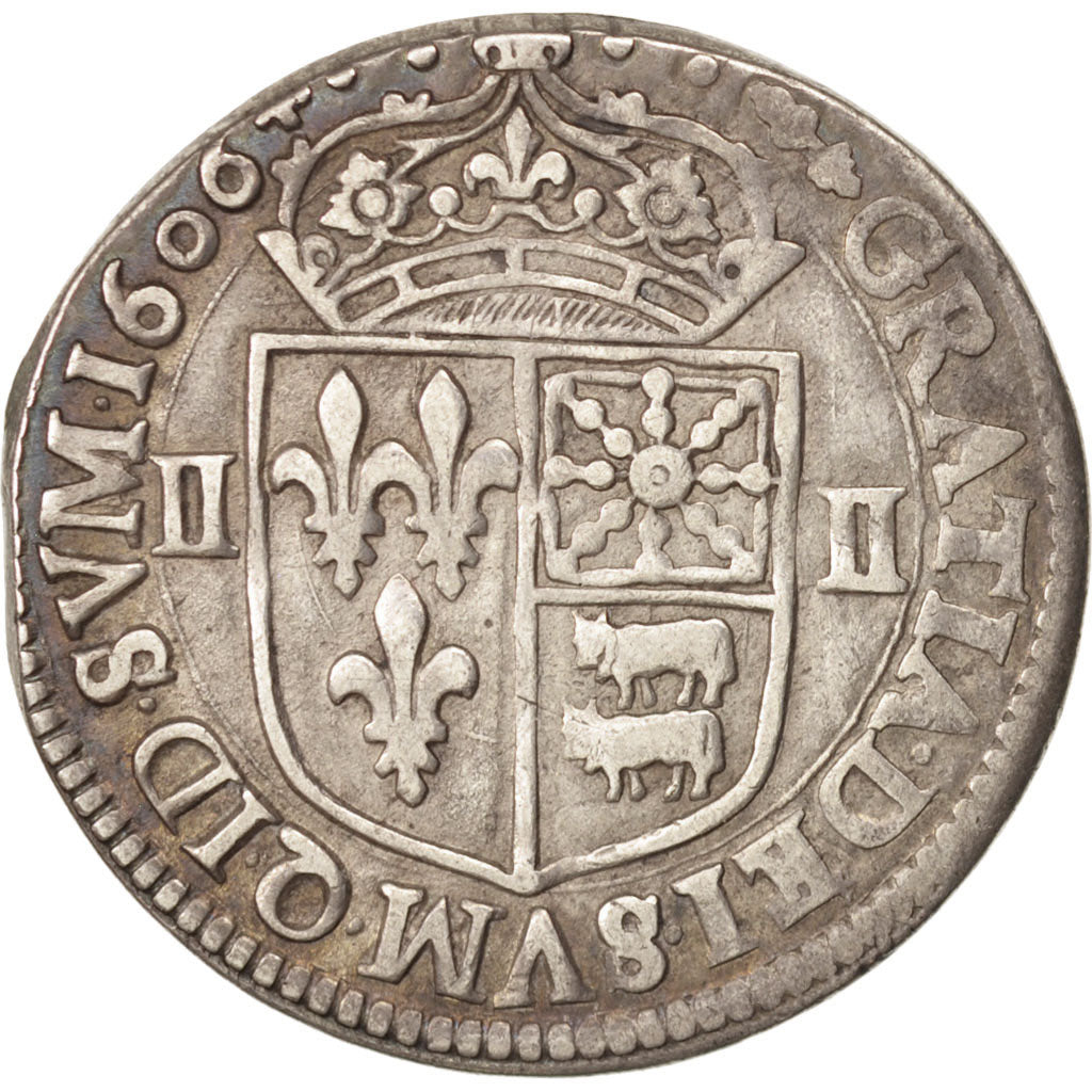 Francia, Henri IV, 1/4 Ecu, 1606, Pau, BB+, Argento, KM:1.1, Sombart:4706