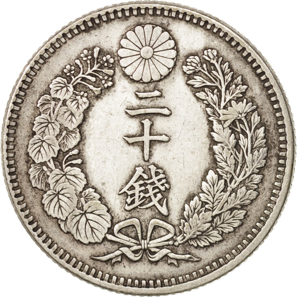 Japan, Mutsuhito, 20 Sen, 1876, AU(50-53), Silver, KM:24