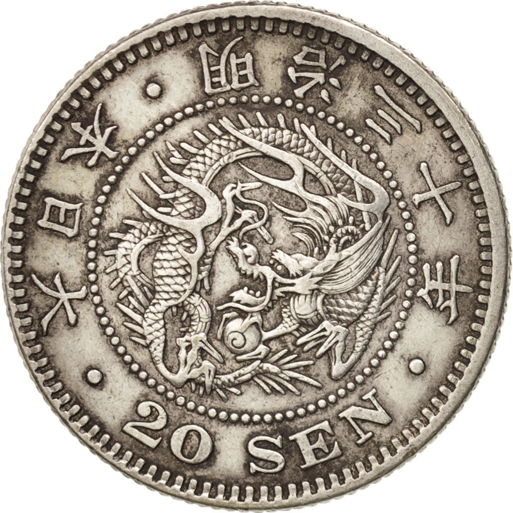 Japan, Mutsuhito, 20 Sen, 1876, AU(50-53), Silver, KM:24