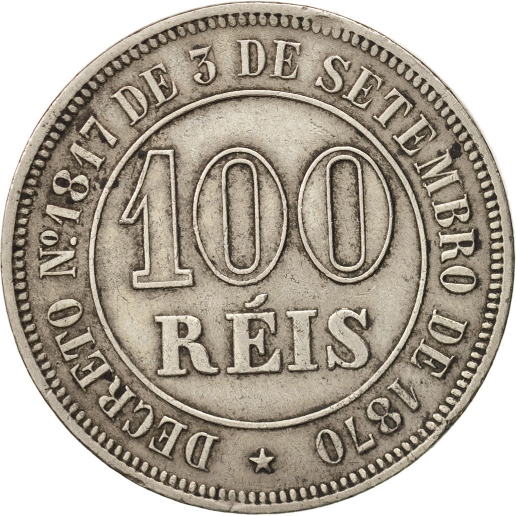 Brazil, Pedro II, 100 Reis, 1881, Rio de Janeiro, AU(50-53), Copper-nickel