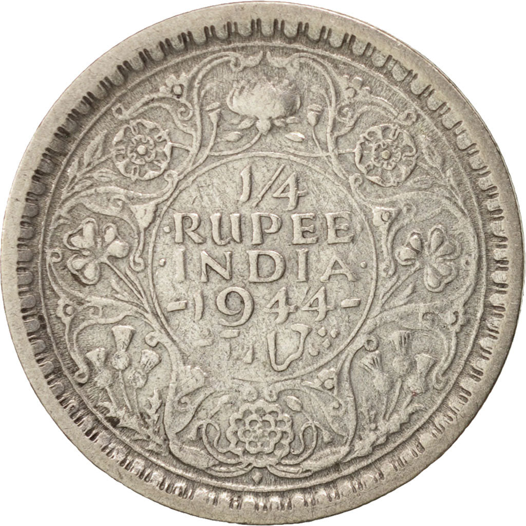 INDIA-BRITISH, George VI, 1/4 Rupee, 1944, Bombay, AU(50-53), Silver, KM:547