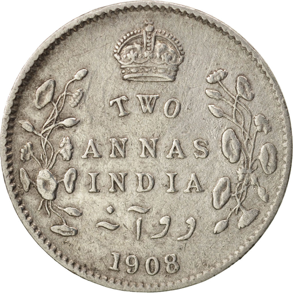 INDIA-BRITISH, Edward VII, 2 Annas, 1908, Bombay, EF(40-45), Silver, KM:505