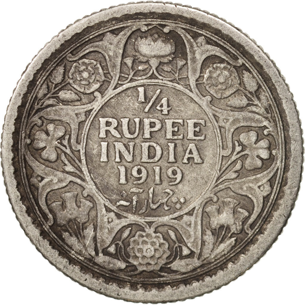 Coin, INDIA-BRITISH, George V, 1/4 Rupee, 1919, Bombay, VF(20-25), Silver