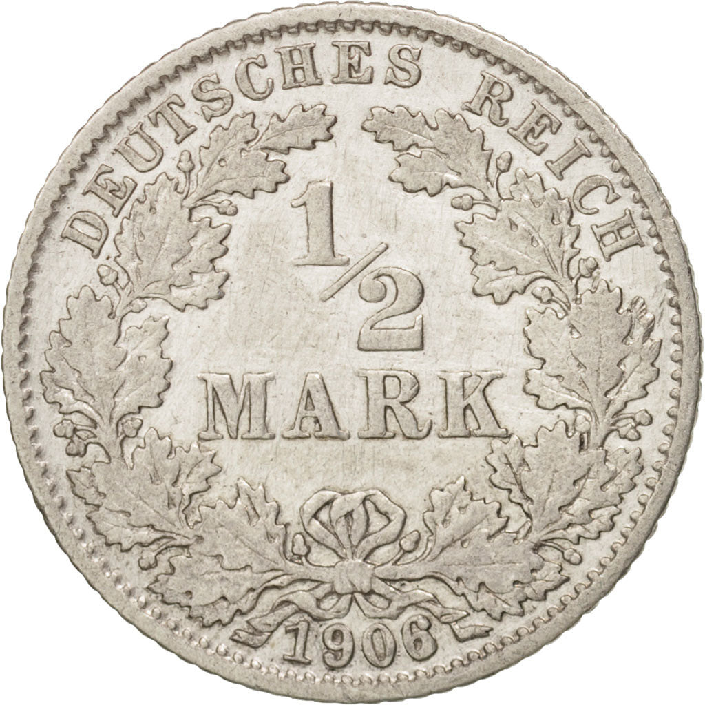 Coin, GERMANY - EMPIRE, 1/2 Mark, 1906, Karlsruhe, VF(30-35), Silver, KM:17