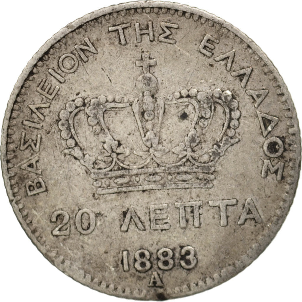 Coin, Greece, George I, 20 Lepta, 1883, Paris, VF(30-35), Silver, KM:44