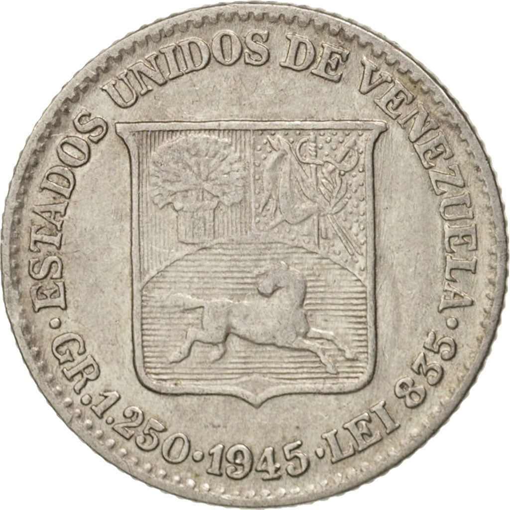 Venezuela, 25 Centimos, 1945, AU(50-53), Silver, KM:20