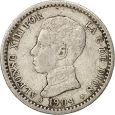 Moneta, Hiszpania, Alfonso XIII, 50 Centimos, 1904, EF(40-45), Srebro, KM:723