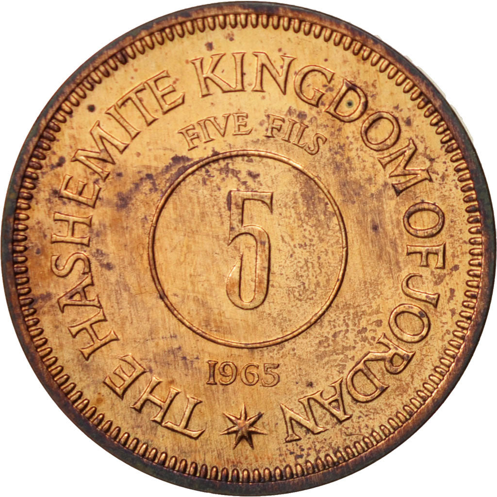 Jordan, Hussein, 5 Fils, 1/2 Qirsh, 1965, MS(65-70), Bronze, KM:9