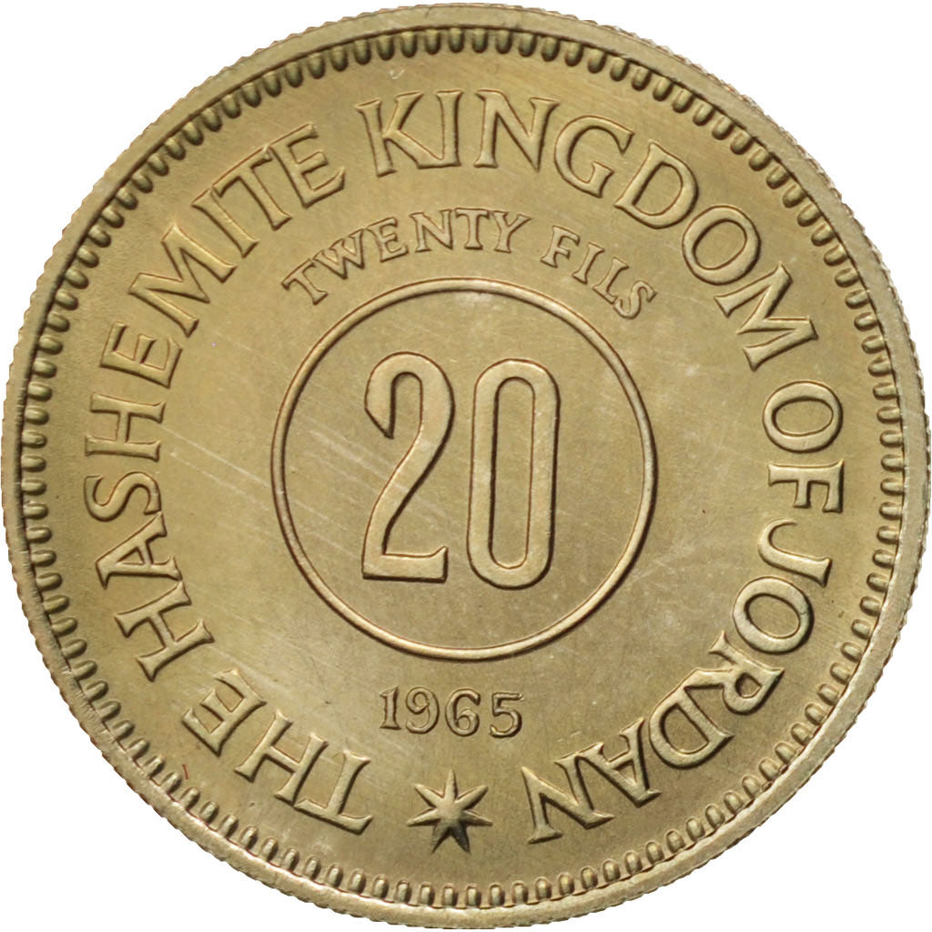 Jordan, Hussein, 20 Fils, 1965, MS(65-70), Copper-nickel, KM:13