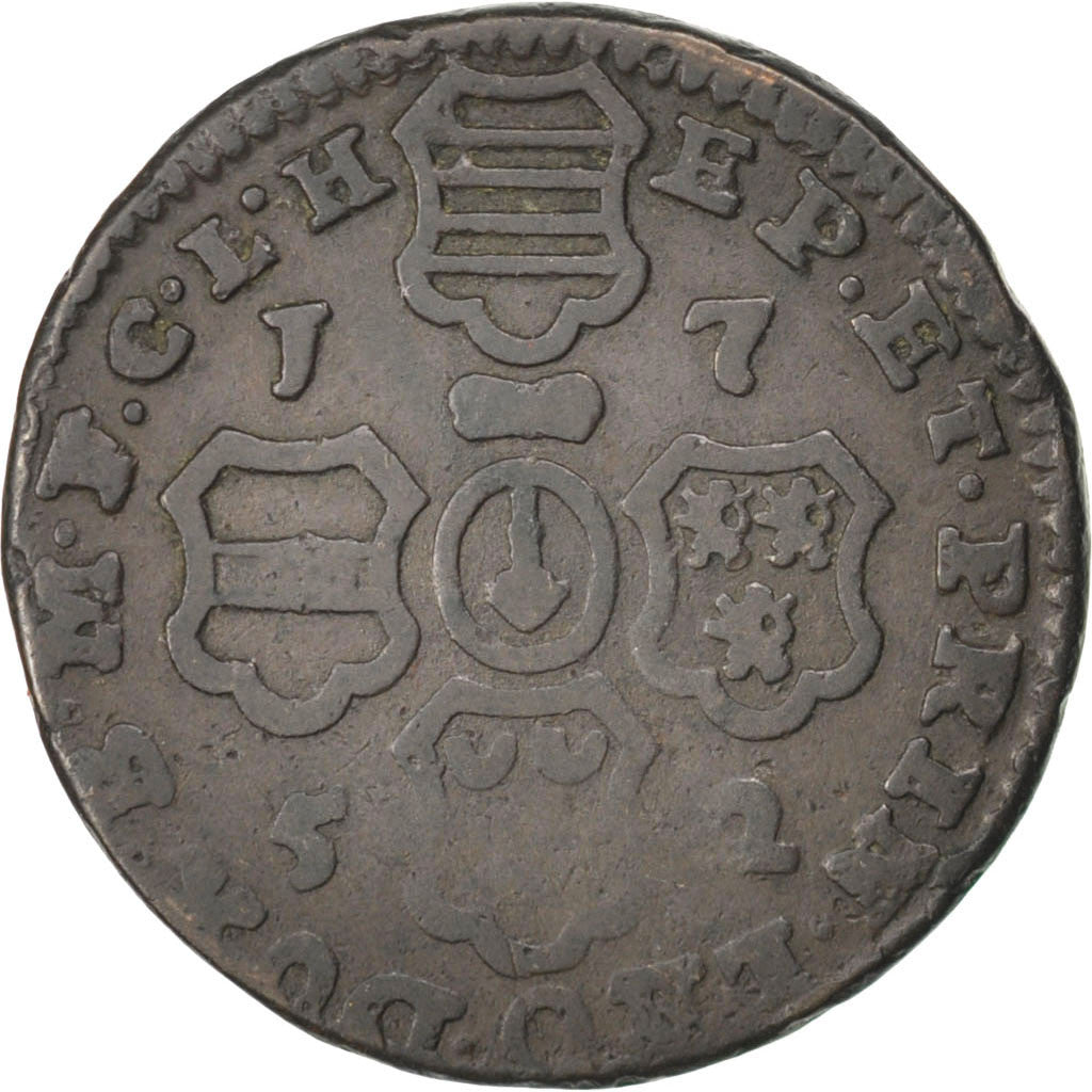 LIEGE, 2 Liards, 1752, Liege, KM #158, VF(30-35), Copper, 6.73