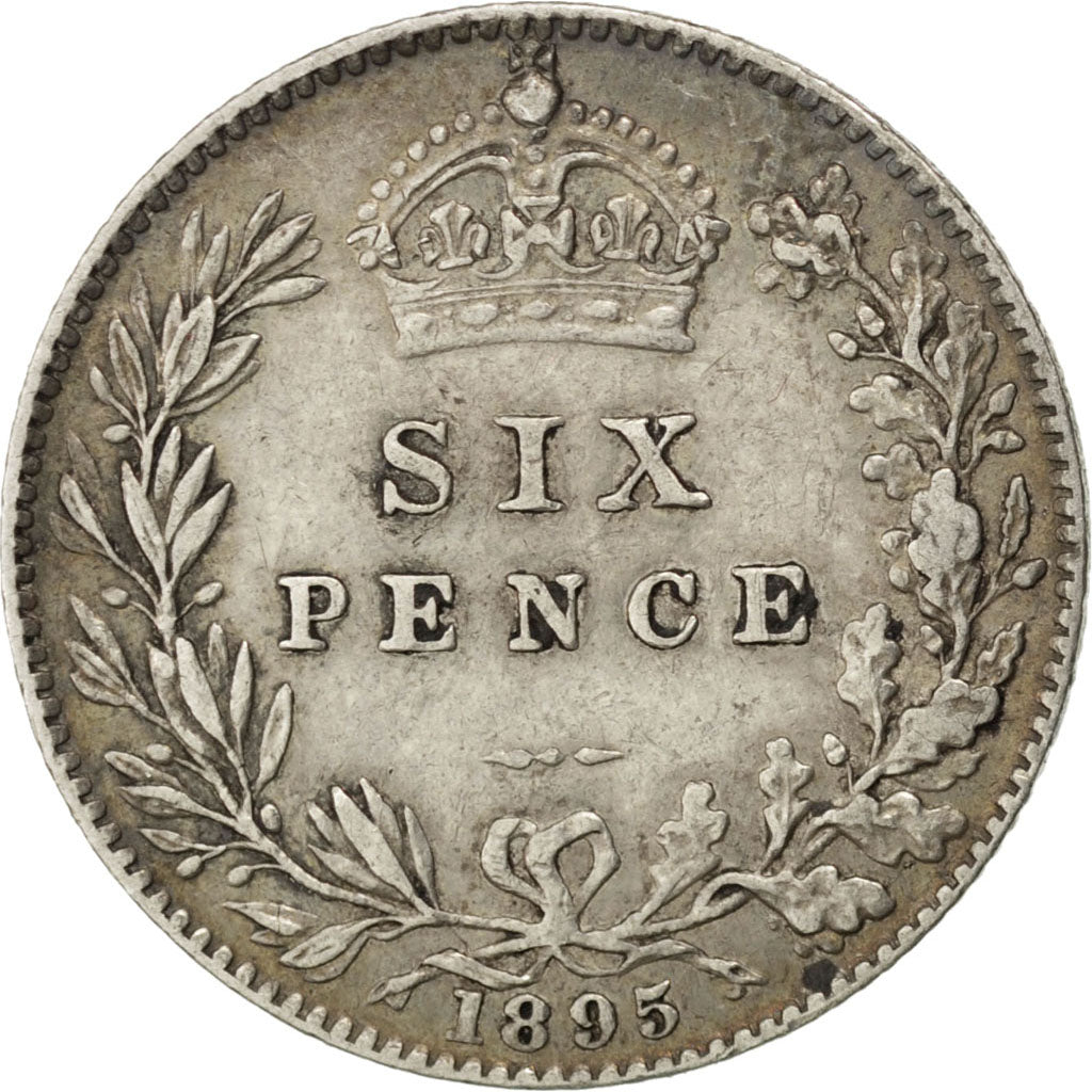 GREAT BRITAIN, 6 Pence, 1895, KM #779, AU(50-53), Silver, 19.5, 2.83