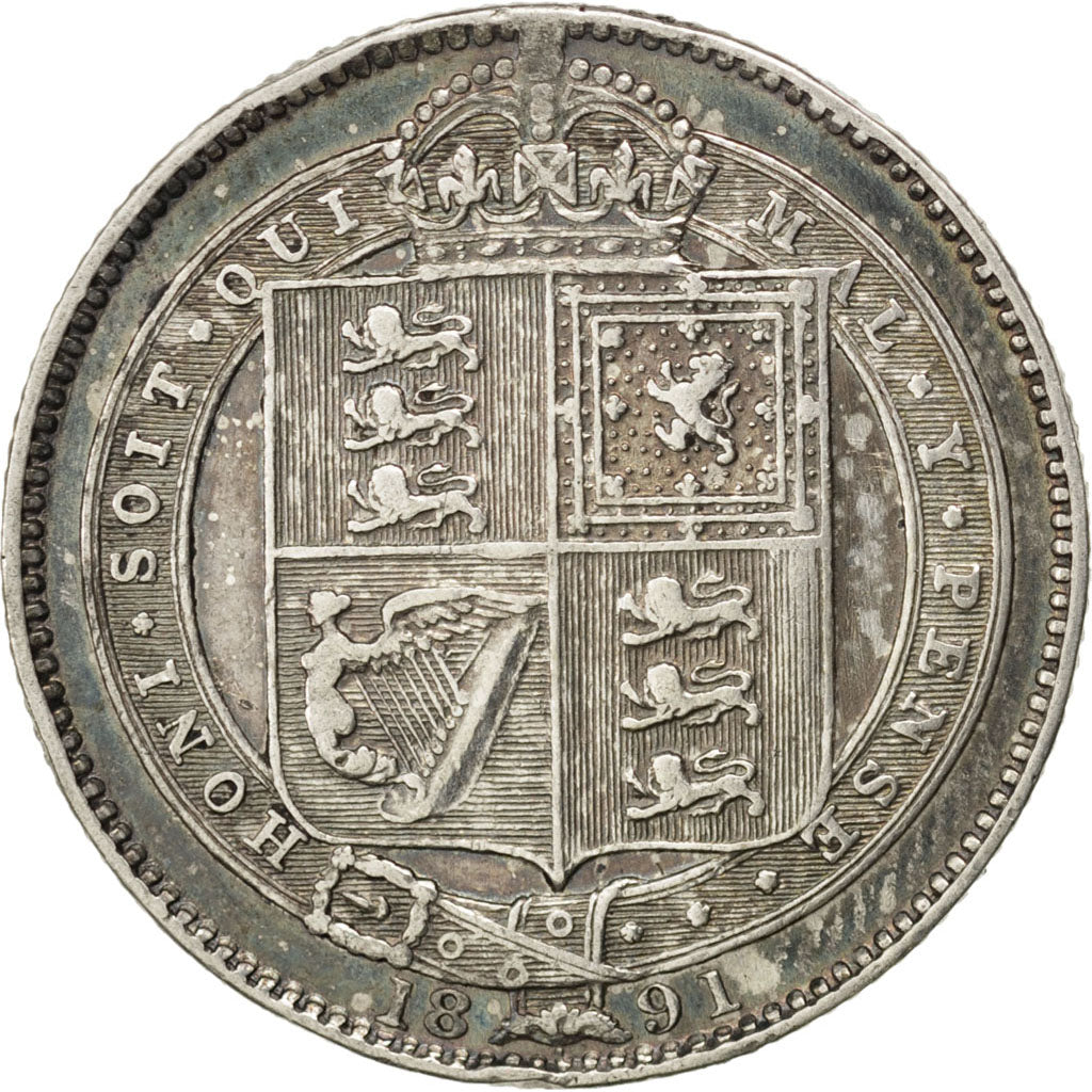 GREAT BRITAIN, Shilling, 1891, KM #774, AU(50-53), Silver, 5.63