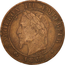 France, Napoleon III, Napoléon III, Centime, 1862, Paris, TB+, Bronze