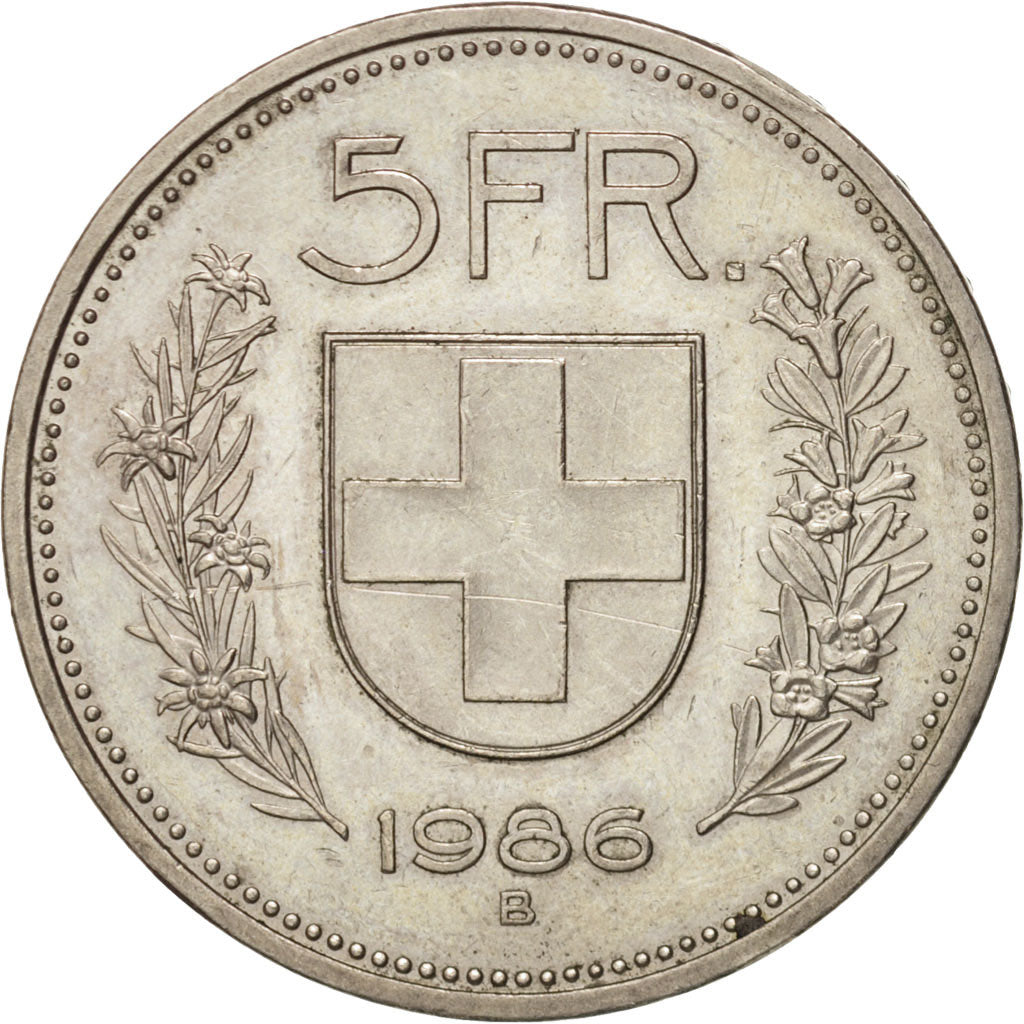 Switzerland, 5 Francs, 1986, Bern, AU(55-58), Copper-nickel, KM:40a.3