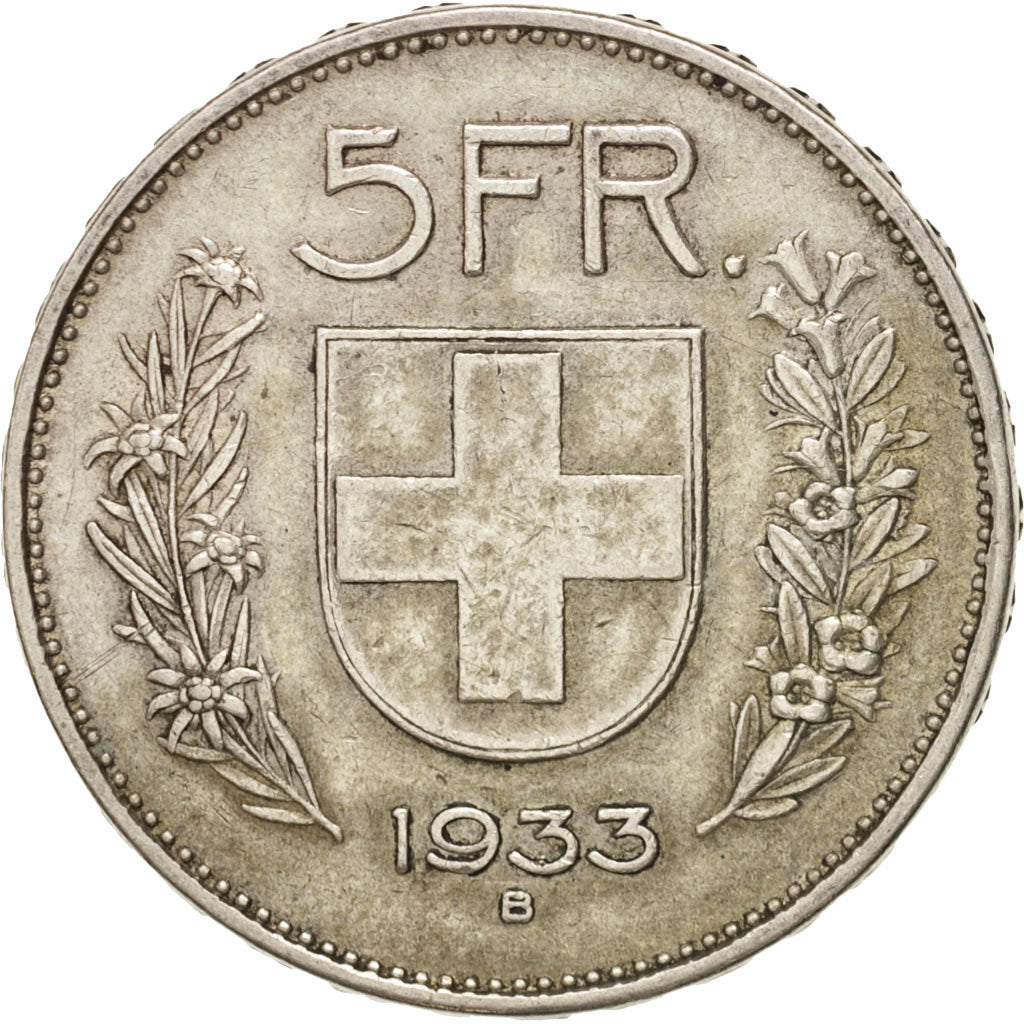 Coin, Switzerland, 5 Francs, 1933, Bern, EF(40-45), Silver, KM:40