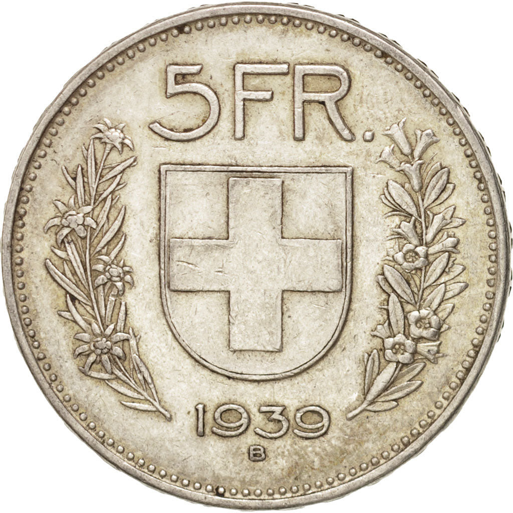 Switzerland, 5 Francs, 1939, Bern, AU(50-53), Silver, KM:40