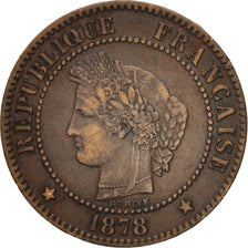 France, Cérès, 2 Centimes, 1878, Bordeaux, VF(30-35), Bronze, KM:827.2