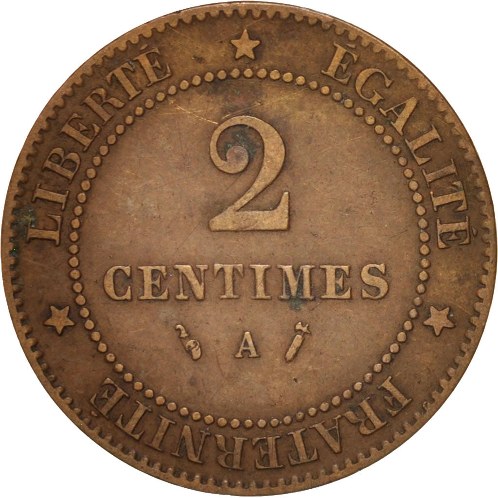 France, Cérès, 2 Centimes, 1885, Paris, VF(30-35), Bronze, KM:827.1