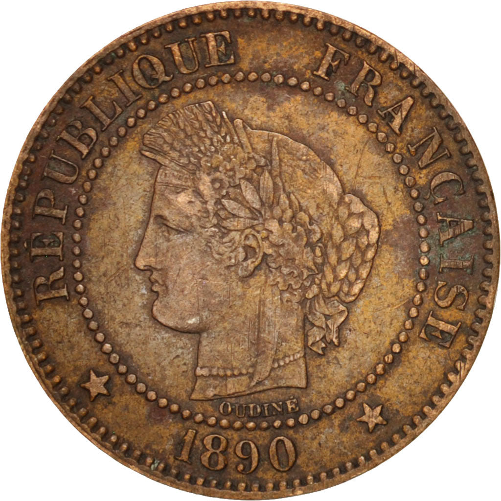 France, Cérès, 2 Centimes, 1890, Paris, EF(40-45), Bronze, KM:827.1, Gadoury105