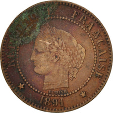 Monnaie, France, Cérès, 2 Centimes, 1891, Paris, TB, Bronze, KM:827.1