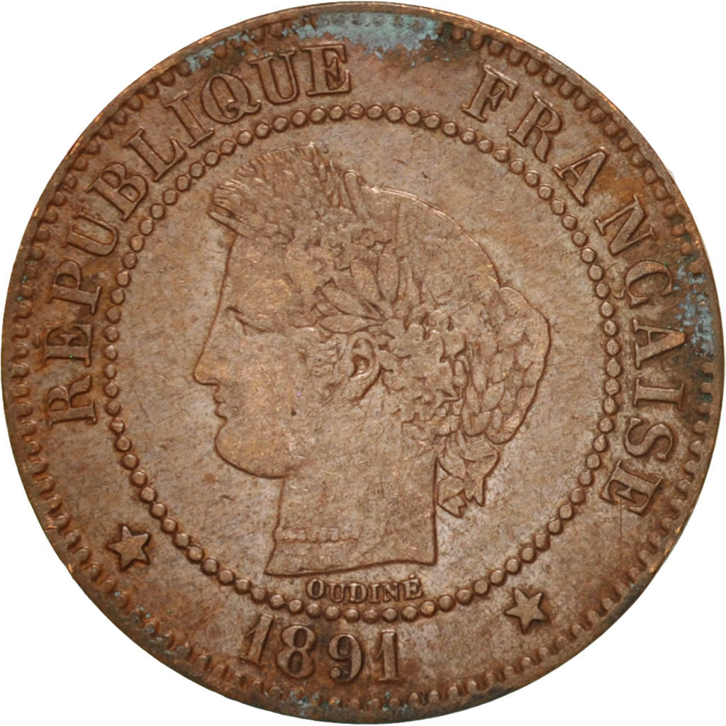 France, Cérès, 2 Centimes, 1891, Paris, VF(20-25), Bronze, KM:827.1