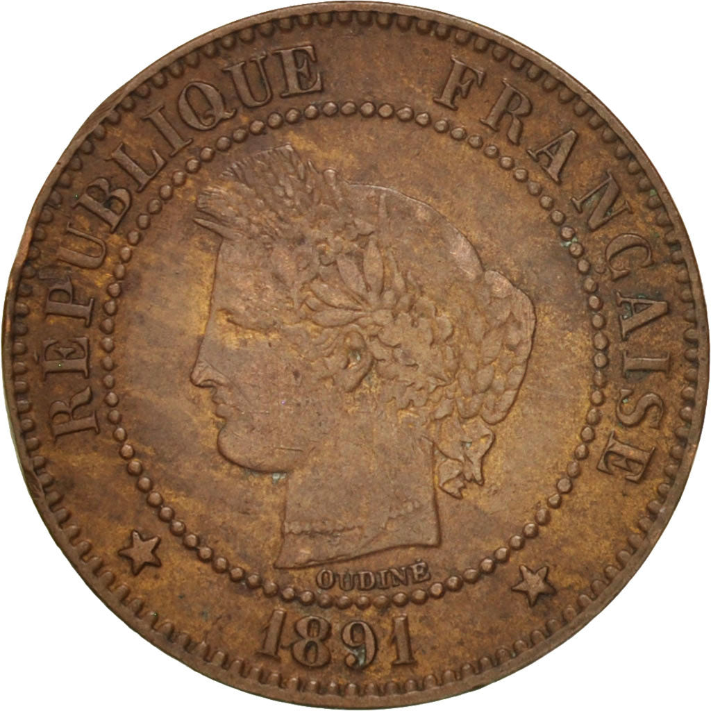France, Cérès, 2 Centimes, 1891, Paris, EF(40-45), Bronze, KM:827.1