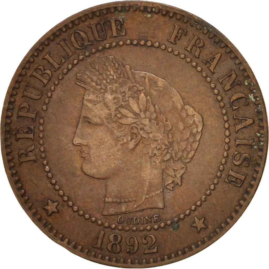 France, Cérès, 2 Centimes, 1892, Paris, EF(40-45), Bronze, KM:827.1