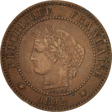 France, Cérès, 2 Centimes, 1892, Paris, EF(40-45), Bronze, KM:827.1
