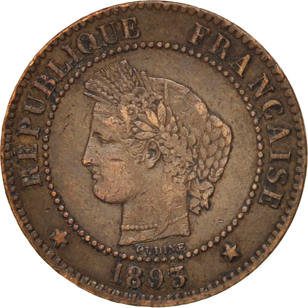 Coin, France, Cérès, 2 Centimes, 1893, Paris, VF(30-35), Bronze, KM:827.1