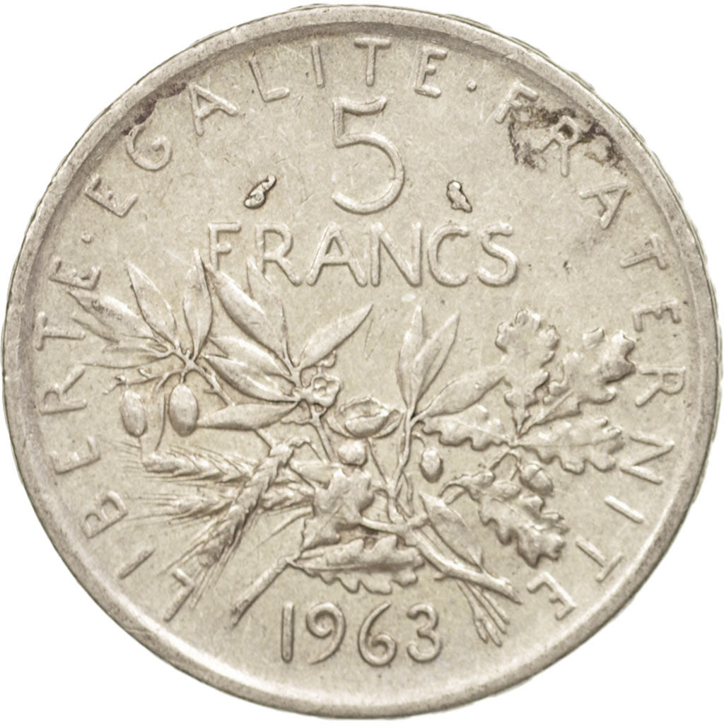 France, Semeuse, 5 Francs, 1963, Paris, EF(40-45), Silver, KM:926, Gadoury:770