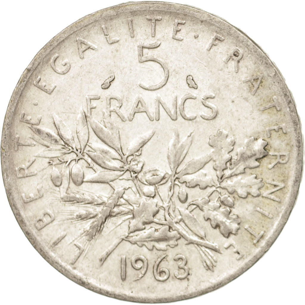 France, Semeuse, 5 Francs, 1963, Paris, EF(40-45), Silver, KM:926, Gadoury:770