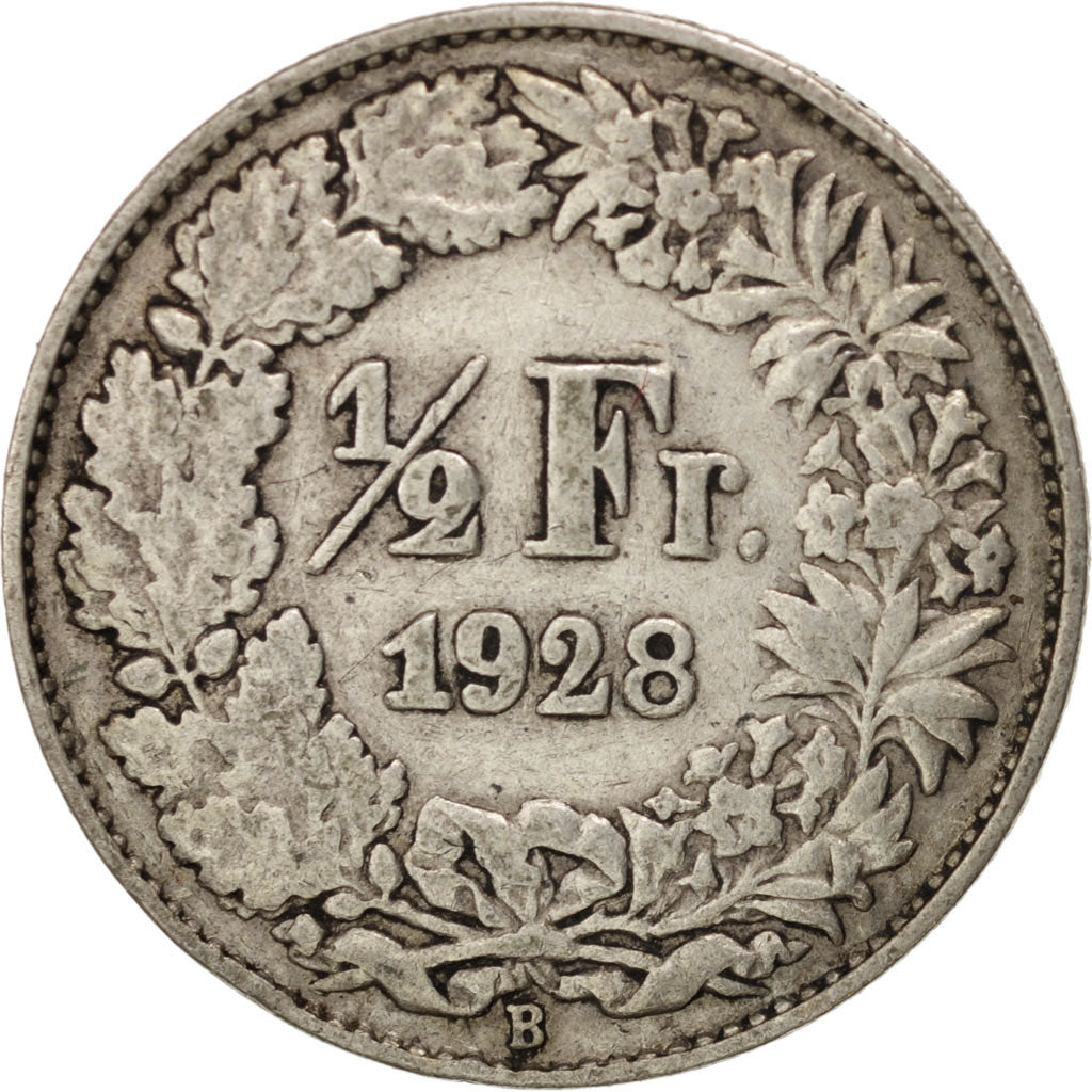 Switzerland, 1/2 Franc, 1928, Bern, VF(30-35), Silver, KM:23