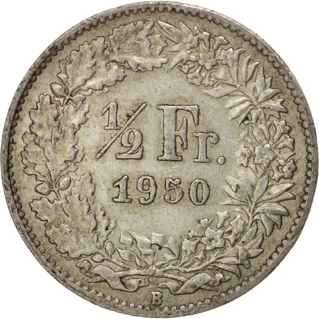 Coin, Switzerland, 1/2 Franc, 1950, Bern, AU(55-58), Silver, KM:23