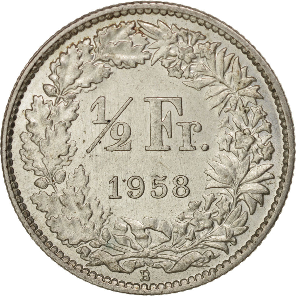 Coin, Switzerland, 1/2 Franc, 1958, Bern, MS(63), Silver, KM:23