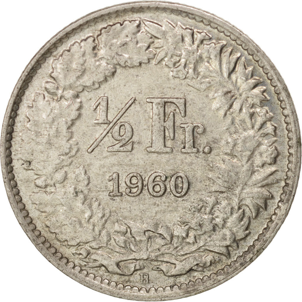 Moneta, Svizzera, 1/2 Franc, 1960, Bern, BB+, Argento, KM:23